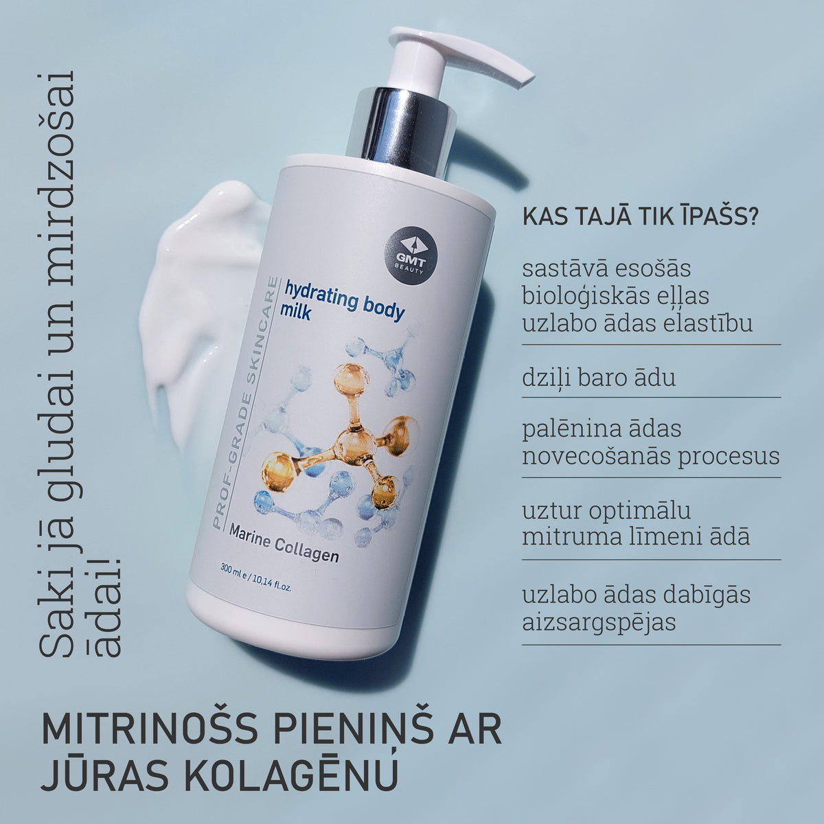 Mitrinošs pieniņš ar kolagēnu un zaļo tēju (Hydrating body milk with marine collagen and green tea), 300ml