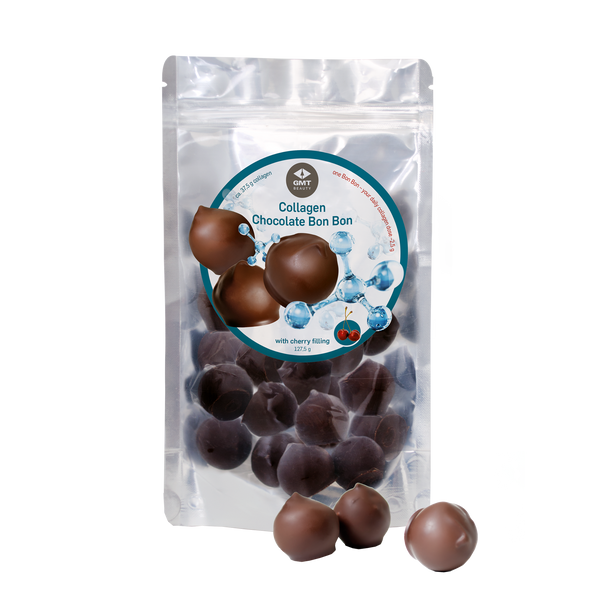 Kolagēna šokolādes konfektes ar ķiršu pildījumu (Collagen chocolate bon-bon with cherry filling), 127.5gr
